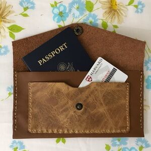 Handmade Stylish Brown Genuine Leather Wallet Passport Holder
